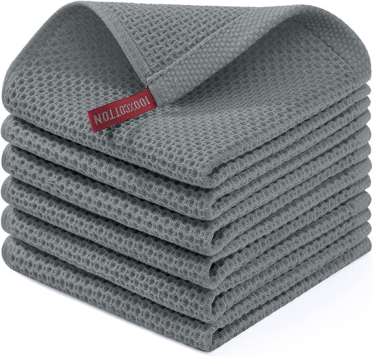 Homaxy 100% Cotton Waffle Weave Kitchen Dish Cloths, Ultra Soft Absorbent Quick Drying Dish Towels, 12 x 12 Inches, 6-Pack, Grey