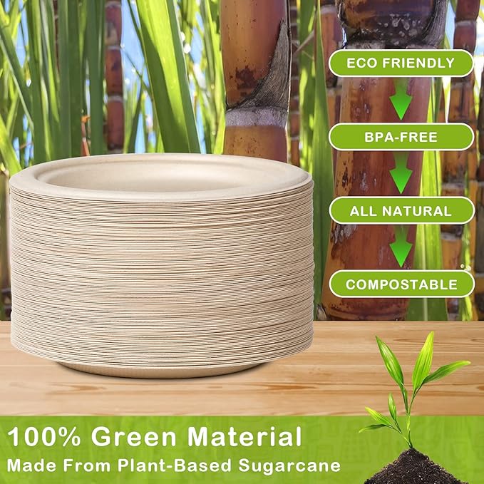 Paper Plates Bulk 500 Count, 100% Compostable Paper Plates 9 inch, Eco Friendly Recycled Paper Plates, Brown Paper Plates Heavy Duty for Party, Picnic, BBQ