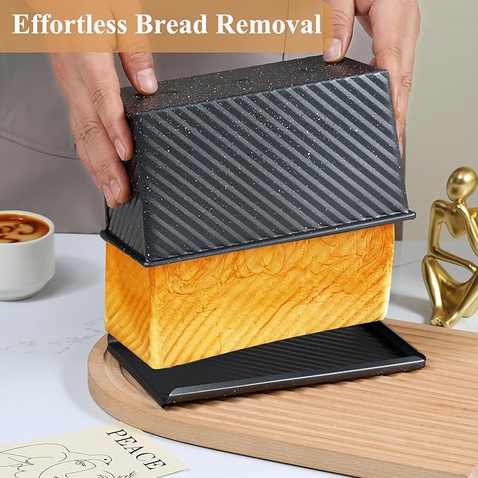 SS&CC Pullman Loaf Pan with Lid, 1LB Carbon Steel Nonstick Bread Baking Pan - Heavy Duty Loaf Pans for Homemade, Sourdough & Sandwich Bread, Bread Loaf Pan with Cover