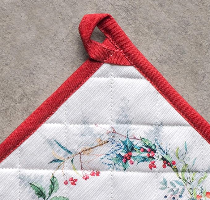 Maison d' Hermine 100% Cotton Oven Mitt & Pot Holder Set (7.5"x13" & 8"x8") Heat Resistant BBQ Cooking Gloves with Loop, Baking, Grilling, Kitchen, Handling Hot Pans (Morzine)