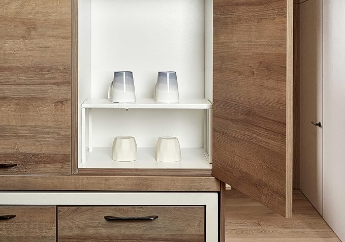 Nxconsu Cabinet Shelf Expandable Organizer Riser Rack for Kitchen Pantry Cupboard Under Sink Countertop Home Organization Extra Storage Space Saver Heavy Duty Metal Edgeless Design White Large