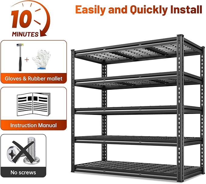 REIBII 48" W Garage Shelving 3000LBS Metal Shelving Heavy Duty Storage Shelves Adjustable Metal Shelf Industrial Pantry Shelves for Warehouse Garage Basement 48" W x 24" D x 72" H