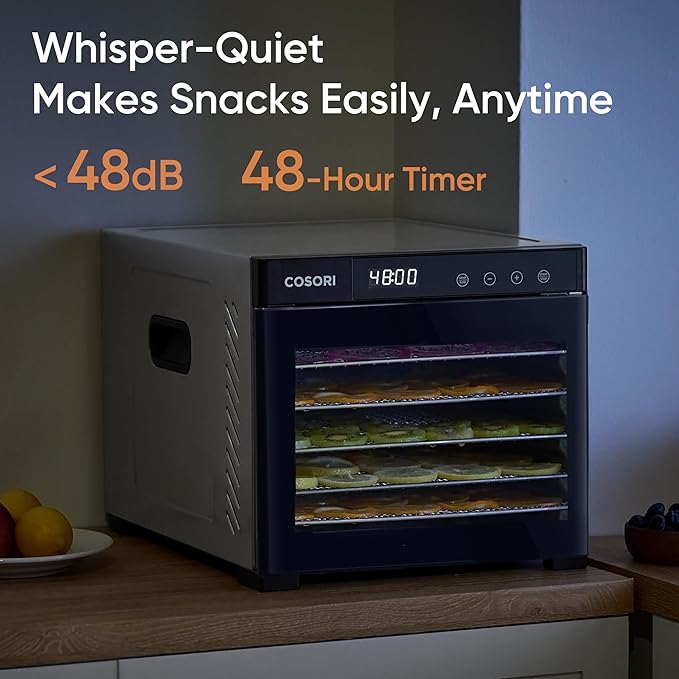 COSORI Food Dehydrator for Jerky, Large Drying Space with 6.48ft², 600W Dehydrator Machine, 6 Stainless Steel Trays, 48H Timer, 165°F Temperature Control, Yogurt Maker, for Herbs, Meat, Fruit