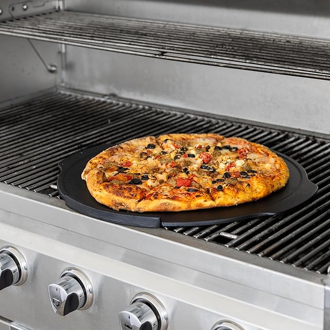 Outset Cast Iron Grill Pizza Pan, 18" Pizza Stone For Oven and Grill