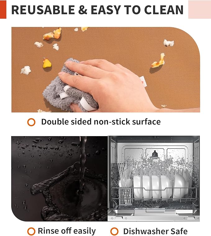 3 Pack Oven Liners for Bottom of Oven, 17x25" Large Heavy Duty Non-Stick Reusable Oven Mat for Electric, Gas, Toaster & Convection Ovens - BPA & PFOA Free, Dishwasher Safe, Kitchen Essentials, Copper