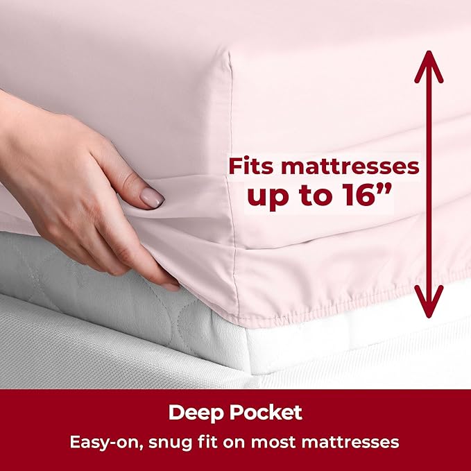 Mellanni Twin Sheets Set - 3 PC Iconic Collection Bedding - Hotel Luxury, Extra Soft, Cooling Bed Sheets - Wrinkle, Fade, Stain Resistant (Twin, Blush Pink)