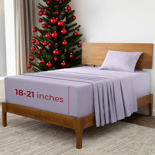 Mellanni Extra Deep Twin Sheets - 3 PC Iconic Collection Bedding - Hotel Luxury, Ultra Soft, Cooling Bed Sheets - Wrinkle, Fade, Stain Resistant (Twin, Lavender)