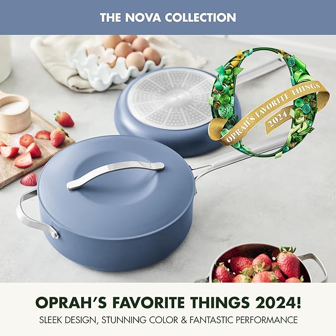 GreenPan Nova 10” Frying Pan Skillet and 4.37QT Sauté Pan with Lid, Oprah’s Favorite Things 2024, PFAS-Free Ceramic Nonstick, Induction Suitable, Sear, Fry, Broil, Dishwasher & Oven Safe, Ocean Blue