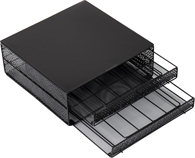 Mind Reader Single Serve Coffee Pod Organizer with 2 Drawers, 72 Pod Capacity, Metal Mesh, 13"L x 12.75"W x 5"H, Black