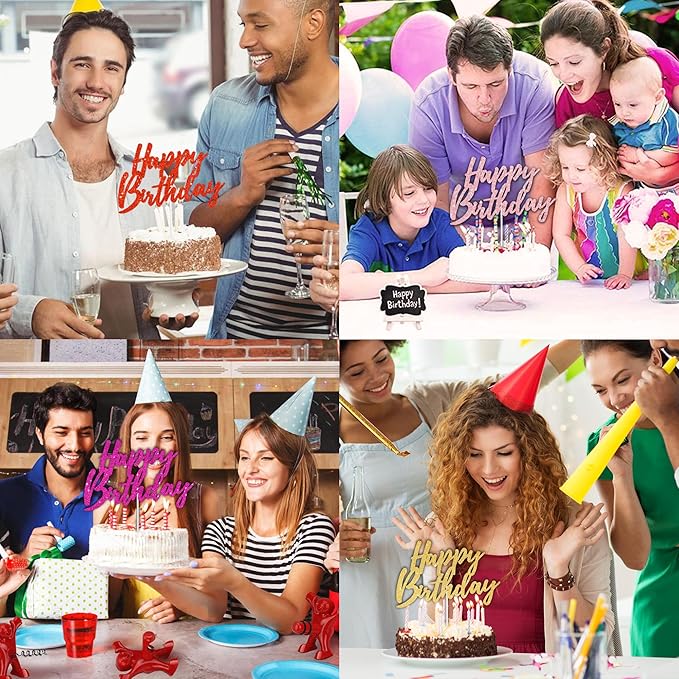 BEISHIDA Happy Birthday Cake Toppers Black Glitter Birthday Cake Decoration Cake Baking Supplies 18th 30th 40th Birthday Cake Toppers For Boys Girls Men Women Birthday Party Photo Booth Props