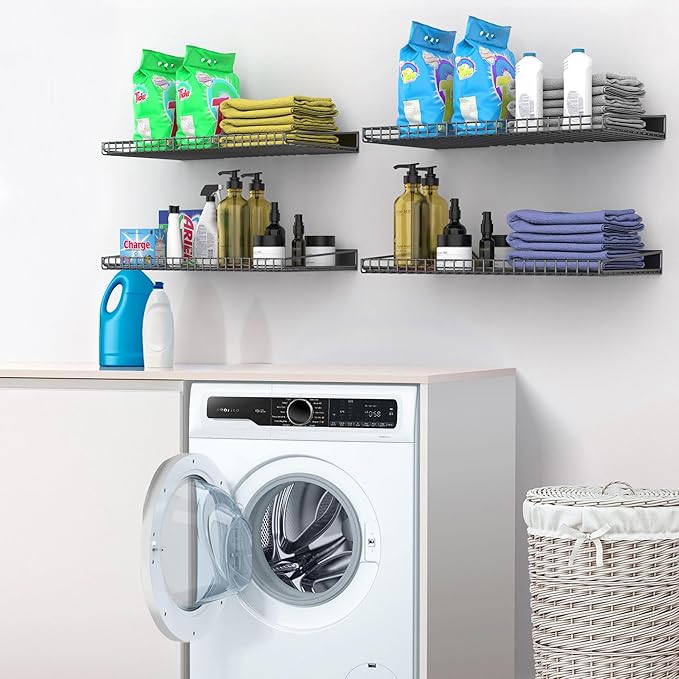 Ultrawall Wall Mounted Storage Shelf for Garage, 4 Pack Metal Shelf Rack, Heavy-Duty Wall Organizer Shelves Suitable for Shop, Shed, Garage 23.5inch x 12inch(Black)