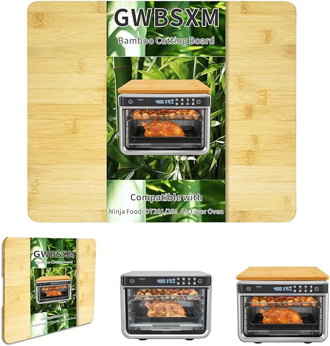 16.3" x 13.3" Bamboo Cutting Board, Toaster Oven Accessories With Heat-Resistant Non-Skid Silicone Feet for Ninja Foodi DT201 DT251 Smart Oven Countertop Convection Oven,100% Organic Bamboo