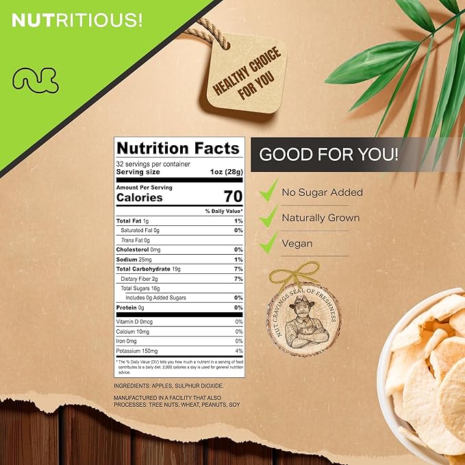 NUT CRAVINGS - Dried Apple Rings Slices, No Sugar Added - Chewy Soft Texture (32oz, 2 LB) Bulk Dry Fruits Packed Fresh in Resealable Bag - Sweet Healthy Snack, Naturally Grown, Vegan, Kosher