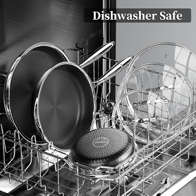 Nonstick Titanium Ceramics Stainless Steel Frying Pan Set, 6 Pieces Nonstick Honeycomb Stainless Steel Frying Pan Set, Non Stick Egg Omelet Cooking Pan Set, Induction Compatible, PFAS Free