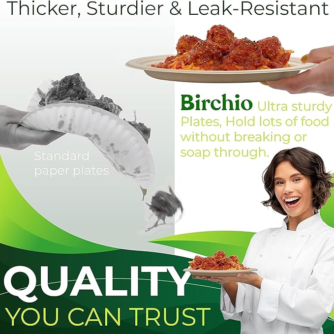 100PCS 100% Compostable Original Oval Paper Plates(12in), Heavy Duty Disposable Plates, Eco-Friendly Dinner Plates, Biodegradable Salad, Meal, Dessert Plates, Perfect for Parties, Picnic, BBQ