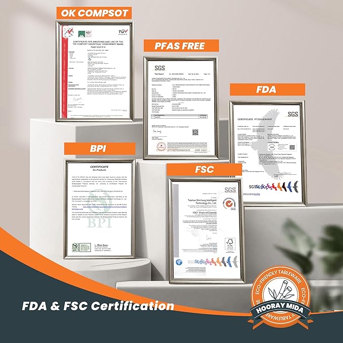 100% Compostable 9 inch Paper Plates, [125-Pack] Disposable Party Plates, (BPI Certified)-Heavy Duty, Eco-Friendly Dinner Paper Plates, Biodegradable Sugarcane Plates, white