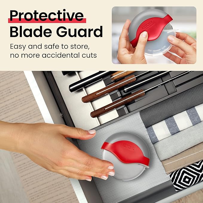 Kitchy Pizza Cutter Wheel with Protective Blade Cover, Ergonomic Pizza Slicer (Red)