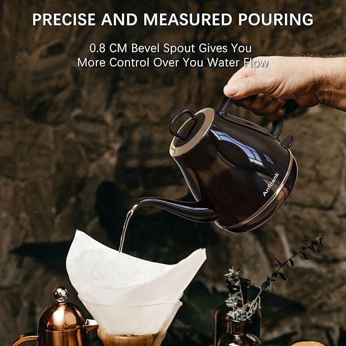 Electric Gooseneck Kettle, 1L 1500W Fast Boil, 100% Stainless Steel BPA Free Pour-Over Coffee & Tea Kettle, Water Boiler with Auto Shut & Boil-Dry Protection, Black