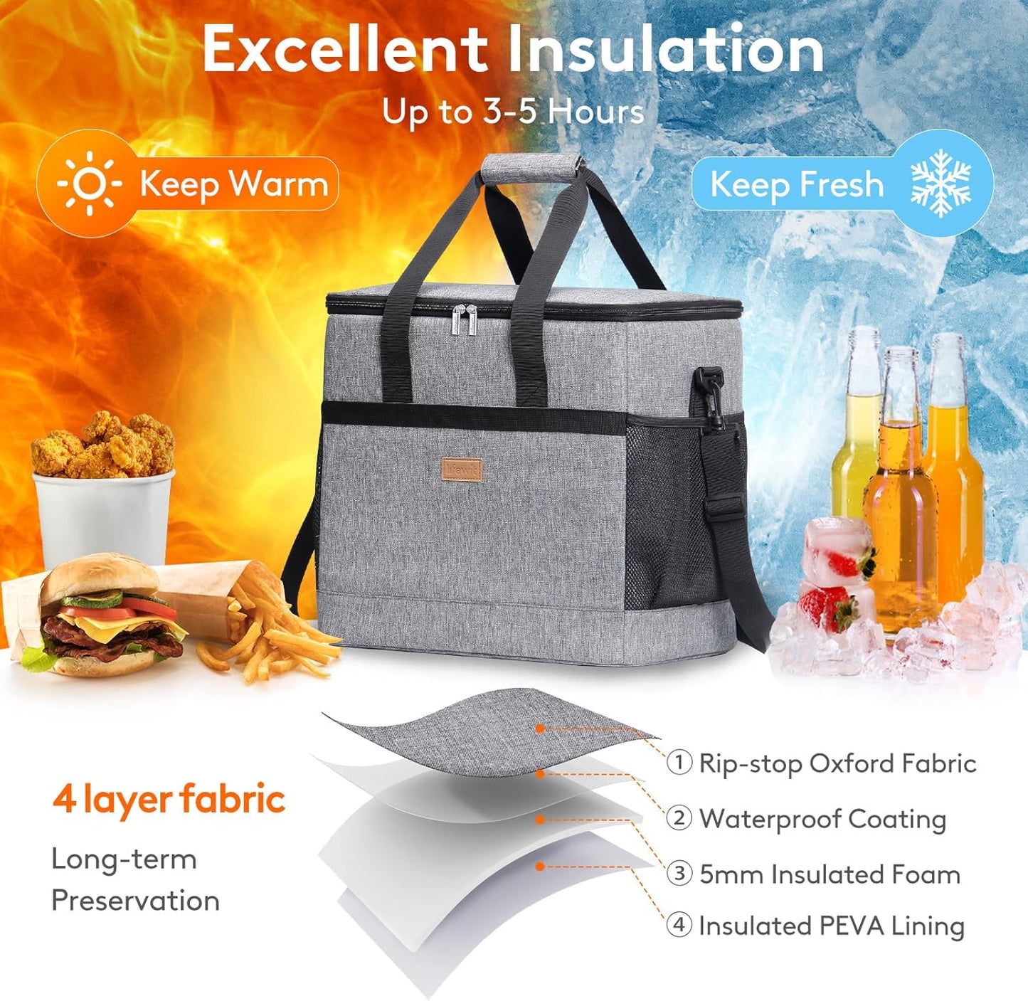 Lifewit Cooler Bag 30/50/60 Cans Collapsible and Insulated Large Lunch Bag Leakproof Soft Cooler Portable Tote for Camping/BBQ/Family Outdoor Activities