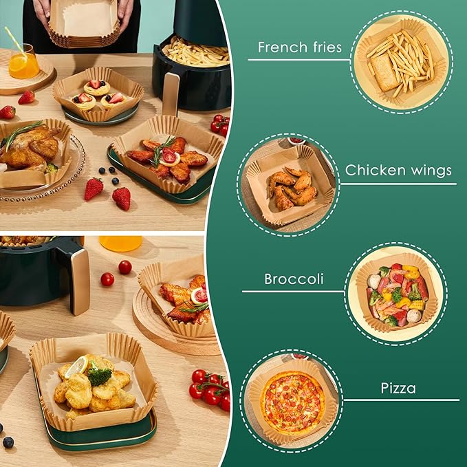 Air Fryer Liners Disposable 8" Square, 500 Pcs Unbleached Parchment Paper Liners for Airfryer Basket, Non-Stick & Leakproof Baking Paper for Oven & Pan