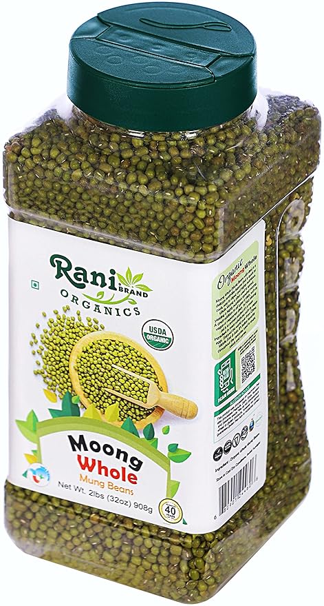 Rani Organic Moong Whole (Whole Mung Beans with Skin) Indian Lentils 32oz (2lbs) 908g PET Jar ~ All Natural | Vegan | Gluten Friendly | NON-GMO | Indian Origin | USDA Certified Organic