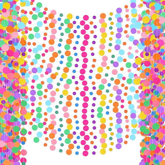 Outus 40 Pieces Colorful Dots Paper Garland Round Glitter Garland Hanging Confetti Streamers Backdrop Decoration for Birthday Classroom Candy Sprinkles Trunk or Treat Party (Rainbow)