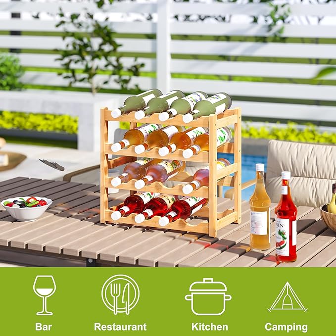 BMOSU Bamboo Wine Rack Wine Storage Cabinet Shelf 16 Bottle Wine Racks Countertop Sturdy for Kitchen Dining Room Pantry - 4 Tiers Wine Rack(Natural)