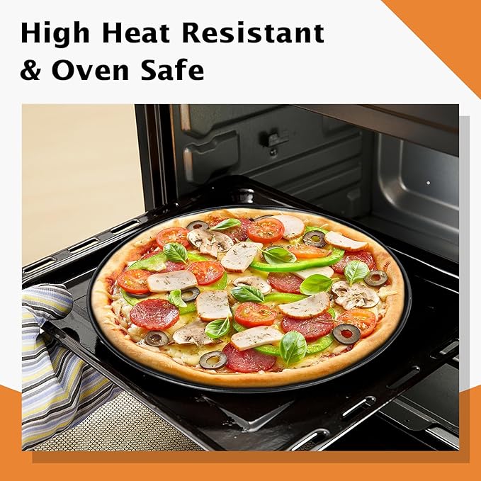 TeamFar Pizza Pan, 12Inch Pizza Tray Round Baking Pans with Stainless Steel Core & Non-stick Coating, for Roasting Cooking, Toxic Free – Set of 4