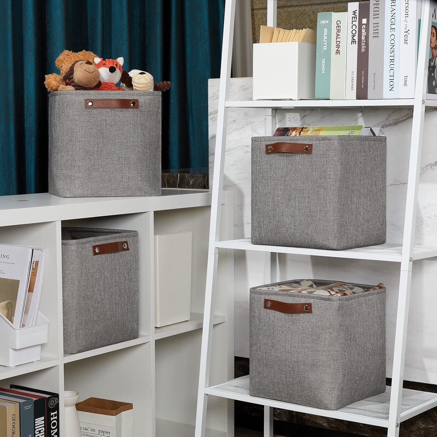 DULLEMELO Square Storage Cubes Baskets for Gifts Empty, 11 inch Cube Stroage Bins Linen Closet Organizers and Storage Baskets for Toy Nursery Shelves Bedroom Storage(4 Pack - 11" Grey)