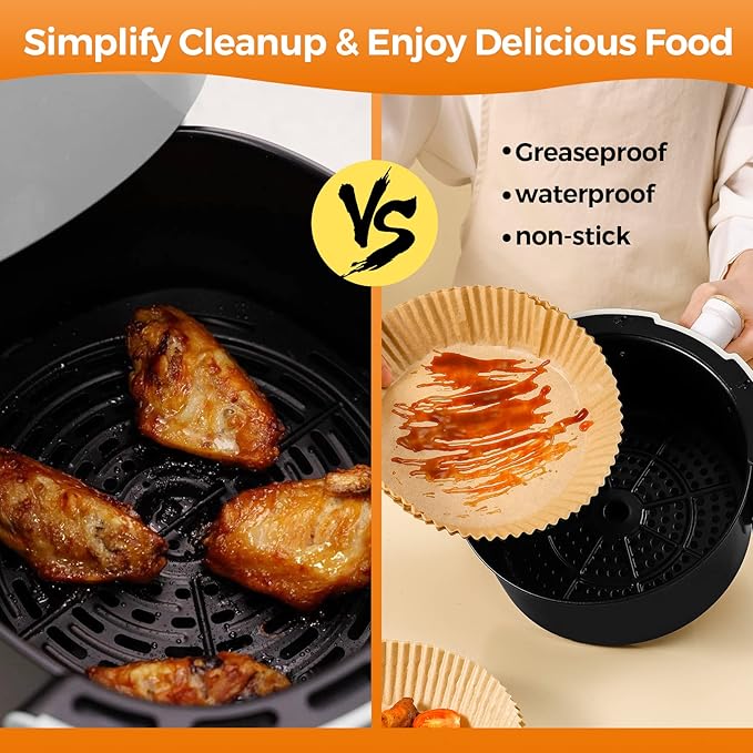 Air Fryer Liners Disposable - 150Pcs 6.5In Round Parchment Paper for Air Fryer Non-Stick Airfryer Basket Liners for Steamer Microwave Oven