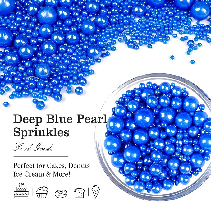 Deep Blue Pearl Sugar Sprinkles, Edible Candy Pearls, 150g/5.29oz, Blue Sprinkles for Cake Decorating, Baking Cake Decorations, Ice Cream Toppers, Cupcakes, Wedding Party Chirstmas Supplies