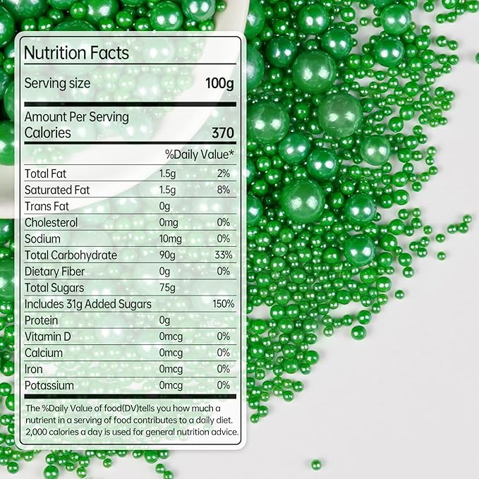 Deep Green Pearl Sugar Sprinkles, Edible Candy Pearls, 150g/5.29oz, Green Sprinkles for Cake Decorating, Baking Cake Decorations, Ice Cream Toppers, Cupcakes, Wedding Party Chirstmas Supplies