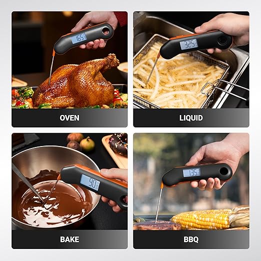 Professional Meat Thermometer, Instant Read in 0.5 Sec, NIST Certified Accuracy ±0.5°F, IP67 Waterproof, Ambidextrous Backlight, Auto-Rotating Display, for BBQ/Grill/Cooking, Black&Orange