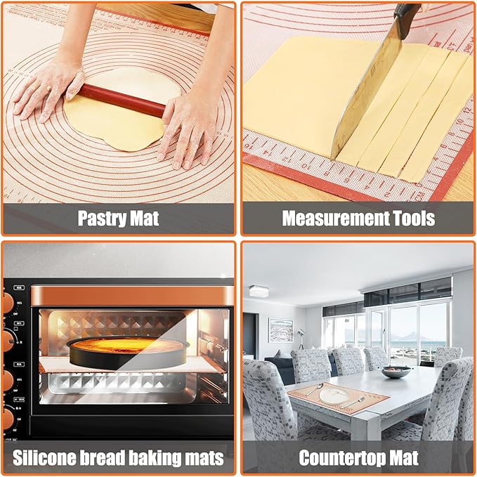 Silicone Pastry Mat 34x26 Inch Nonstick Baking Mats, Kitchen Counter Mat Perfect for Dough, Pastry, Dough Rolling, Kneading Board, Pie Crust, Fondant, Pasta, Pizza Mat