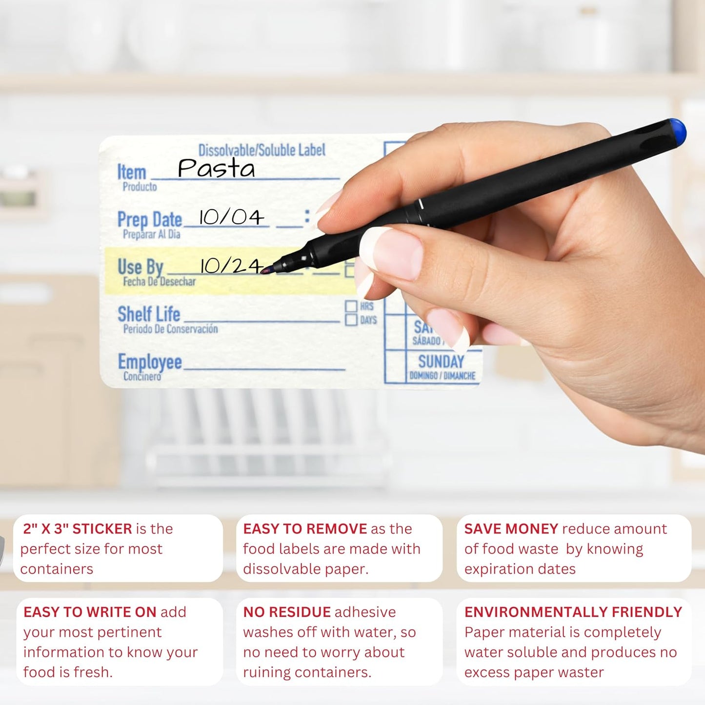 2x3 Dissolvable Food Labels, 250 Label Stickers, Bottle Labels for Storage Bins, Sticker Labels for Food containers, (250, Blue)