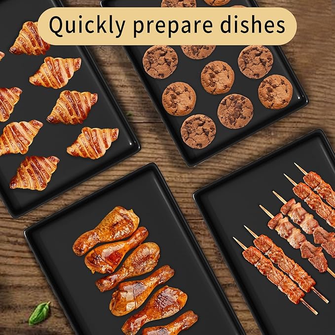 9x11 Inch Cookie Sheet, Baking Tray for Toaster Oven, Non Stick Baking Sheet Pan for Biscuits, Vegetables, Easy to Clean, Non-Warp Heavy Duty Pans, Black, 2-Pack