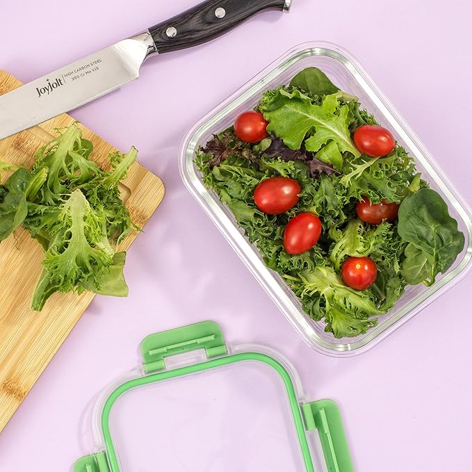 JoyJolt 24pc Borosilicate Glass Storage Containers with Lids | 12 Airtight/Freezer Safe Food Storage Containers for Pantry and Kitchen | Meal Prep Container for Lunch | Glass Tupperware Set