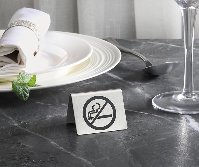 New Star Foodservice Stainless Steel Table Tent Sign (Silver (No Smoking), 2 x 1.5-Inch (Set of 6))