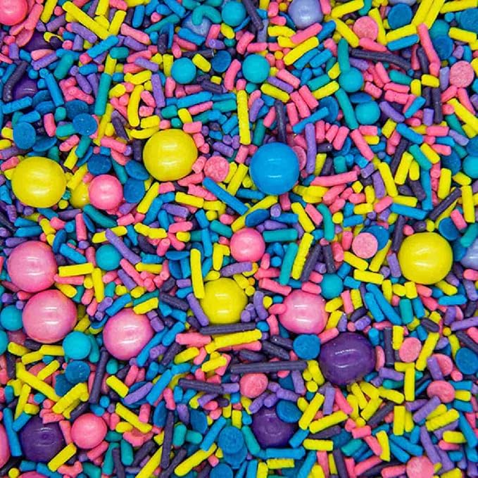 Sprinkles for Cake, Cookie, Cupcake Decorating, and Baking - Fancy Edible Cake Sprinkles and Toppings in Yellow Jimmies, Purple Nonpareils, Pink and Blue Sugar Pearl Sprinkles for Donuts, Cookies
