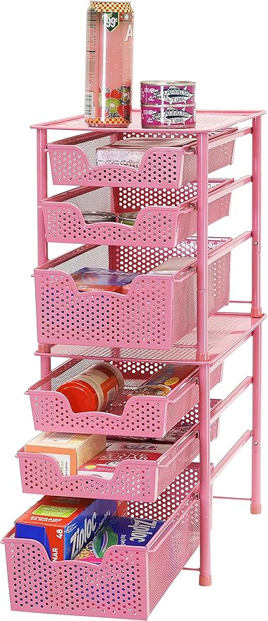 Simple Houseware Stackable 3 Tier Sliding Basket Organizer Drawer, Pink
