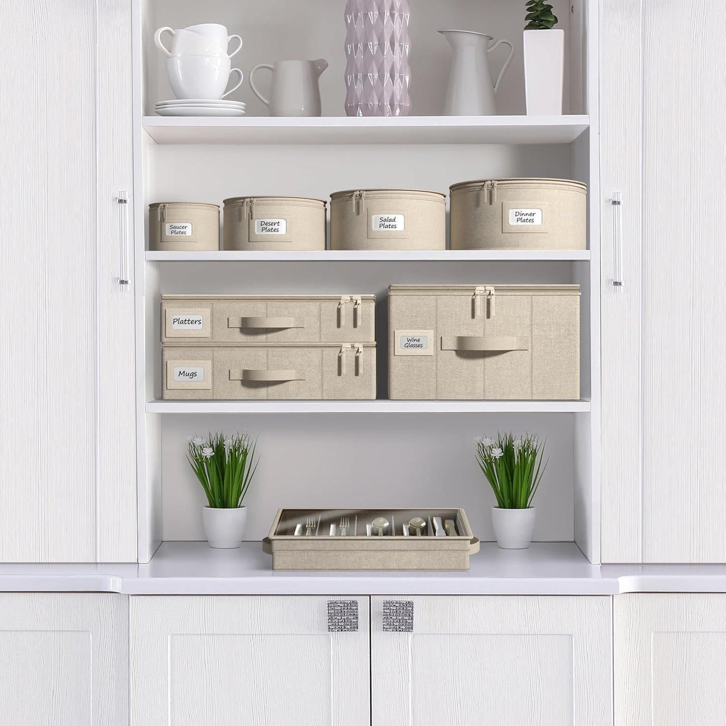 Sorbus China Storage Containers Hard Shell - Glass & Dish Storage Containers for Transport, Moving, Party - 5 Pc. Stackable Plate Storage Set for Dinnerware, Mugs, Cups - Felt Plate Protector included