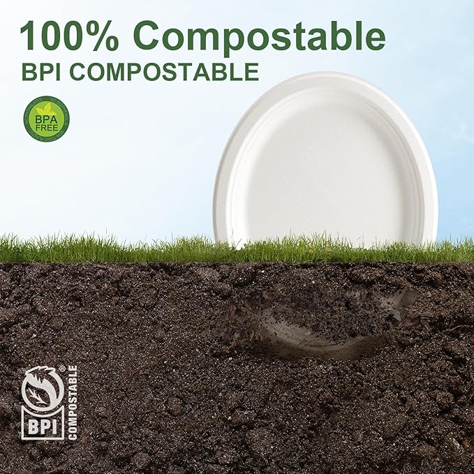 WELLIFE 100% Compostable Oval Paper Plates 12 Inch, 125-Pack Heavy Duty Paper Plates Bulk,Biodegradable Bagasse,Eco-Friendly Disposable Dinner Plate for BBQ,Picnic,Party (BPI Certified,Microwaveable)