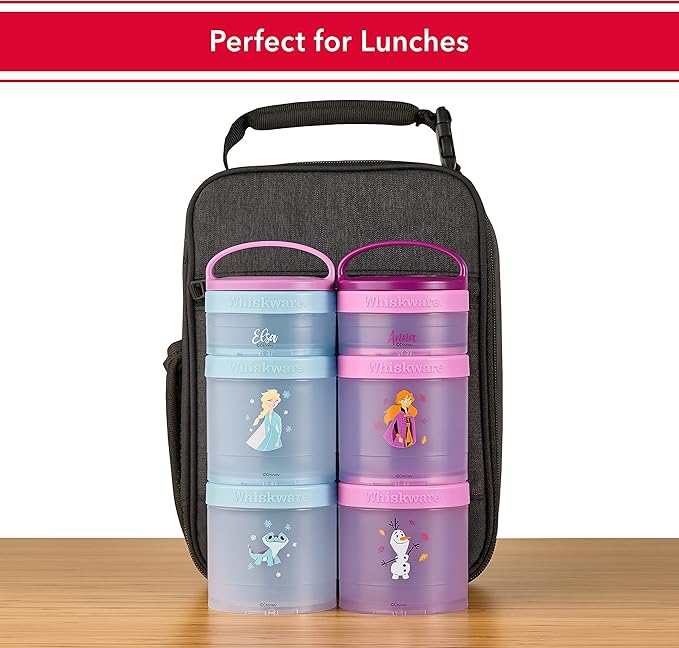 Whiskware Disney Princess Frozen, Stackable Snack Containers for Kids, Durable Food Storage Containers for Daycare, Car, and Airplane Travel, Dishwasher Safe, Anna and Olaf