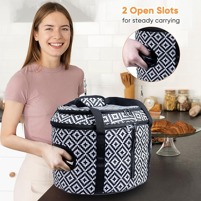 BAGSPRITE Double-layer Slow Cooker Carrying Case Compatible with 6-8 Quart Crockpot Carrier for Hot Food and Hamlton Beach Slow Cooker Tote with Lid Fastener for Crock-pot Dust Cover Applicances