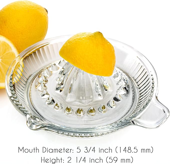 Crystalia Lemon Squeezer, Small Citrus Juicer, Extractor Manual Hand with Handle and Pour Spout, Lead-Free Heavyweight Crystal Clear Glass