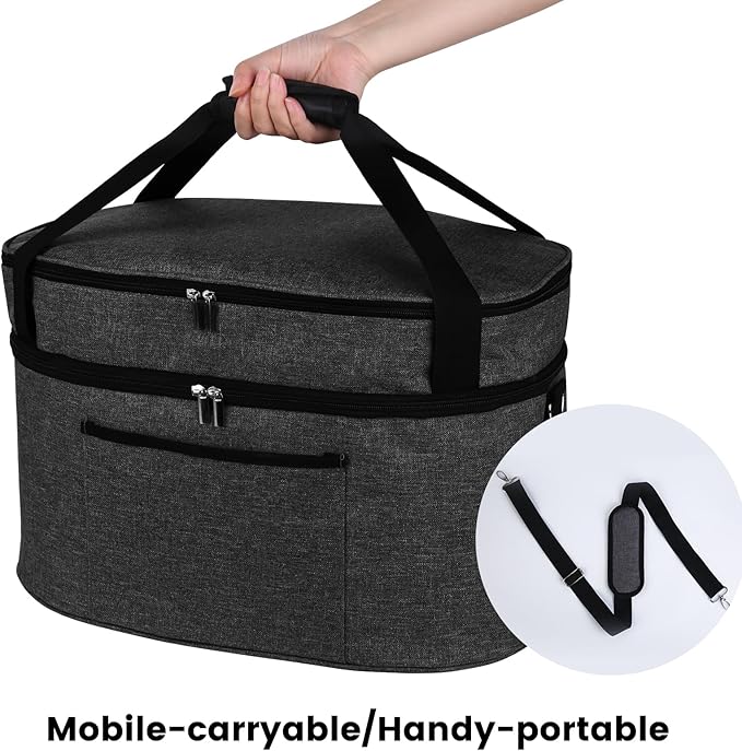 musbus 2 Layer Slow cooker bag for Crock-Pot 6-8 quart, Travel reunionc outdoor, Easy to transport Insulation water proof easy cleaning to carry, Family Gathering Potluck, Gift for Women - Black