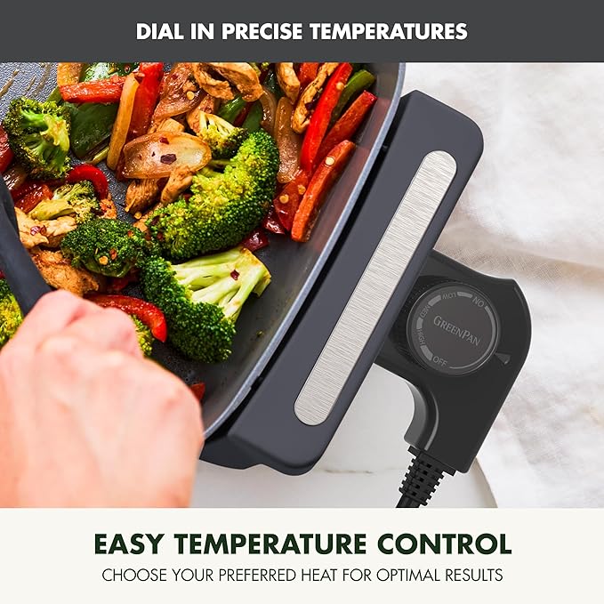 GreenPan Advanced 12” X 15” Electric Skillet with Lid, 7QT Capacity for Family Meals, Healthy Ceramic Nonstick PFAS-Free Coating, Fry, Sauté, Steam, Simmer, Sear, Stir Fry, Dishwasher Safe, Graphite