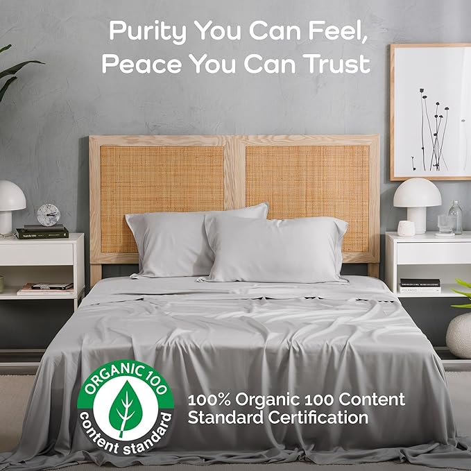 100% Viscose from Bamboo Sheets Queen Size, Super Soft Bedding Set, 4PC Cooling Sheets for Hot Sleepers, Vegan Silk Moisture Wicking, Organically Grown Bedsheet, Gray Mist - 60" x 80"