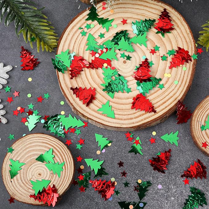 MARFOREVER Christmas Glitter Confetti, Tree Metallic Foil Confetti Party Scatter Red Green Xmas Stars Sequins Sprinkles Table for Winter Christmas Party Supplies Decorations