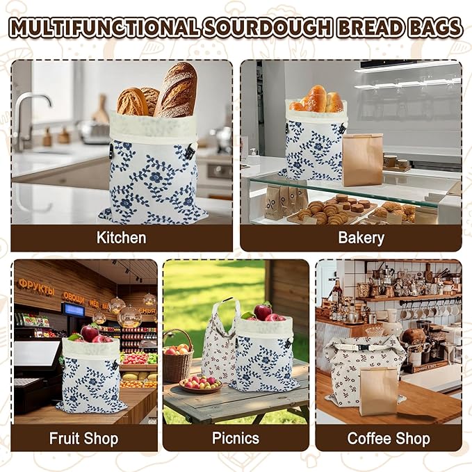 Reusable Bread Bags for Homemade Bread Sourdough, 2 Pack XL Bread Bag with Zipper, 10 Pcs Large Paper Bags with Window, Beeswax-Lined Cotton Storage Bags to Keep Fresh, Freezer Safe Eco-Friendly